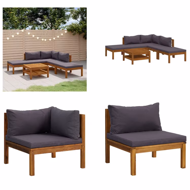 vidaXL set salotto da giardino 6 pezzi con cuscino in legno massiccio di acacia - Set salotto da giardino - Set salotto da giardino - Set divano modulare - Set divano modulare