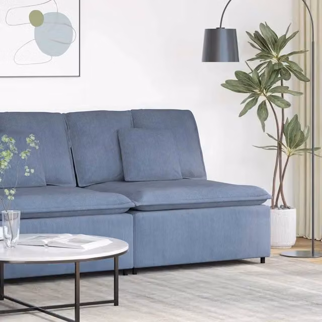 Modulo Centrale Divano Modulare con Cuscini Blu 100 cm 282616