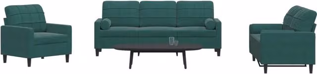 vidaXL Set di Divani 3 Pezzi Moderno in Velluto Verde con Cuscini e Struttura in Metallo – 1