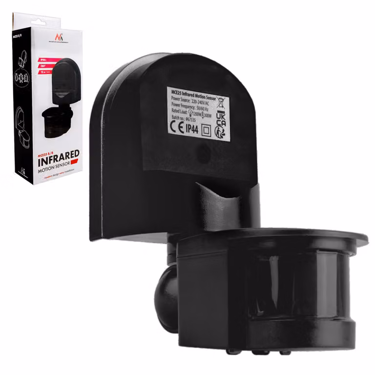 Sensore di movimento a parete e crepuscolare Maclean 180° max. 1200 W nero con mascherina nera MCE25 B/B