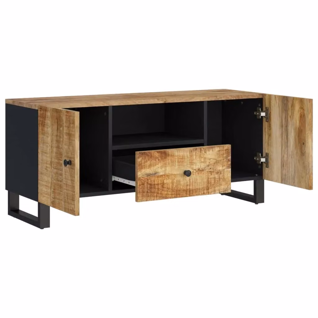 Mobile TV moderno in legno di mango e MDF marrone per soggiorno, camera da letto o sala da pranzo, L: 105 cm, P: 33,5 cm, H: 46 cm – 2