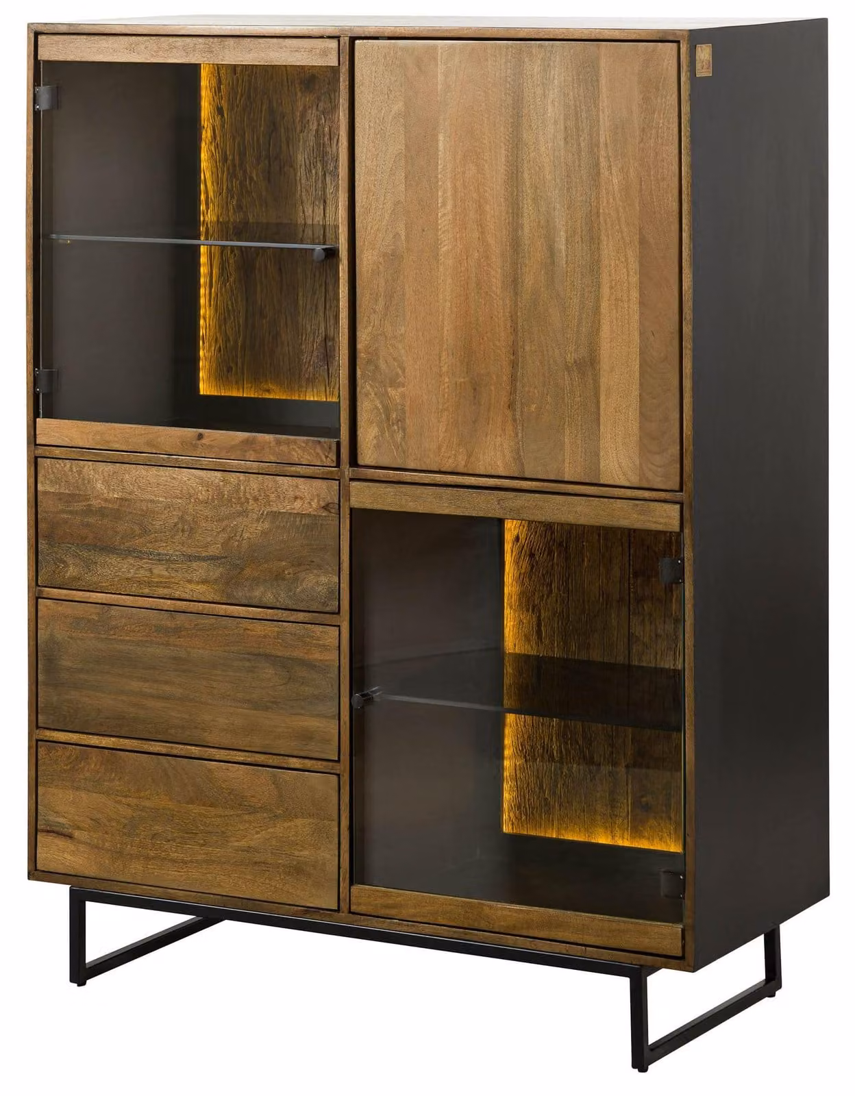 MASSIVMOEBEL24 | Credenza in legno di Mango / Legno riciclato 111x47x145 Laccato / nero / naturale DAVIS #30