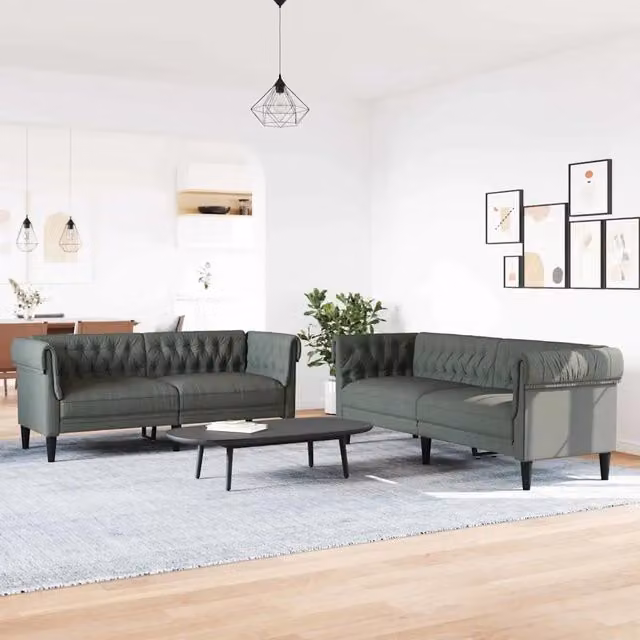 Divano per Soggiorno 2 pz Grigio scuro Tessuto 3385857