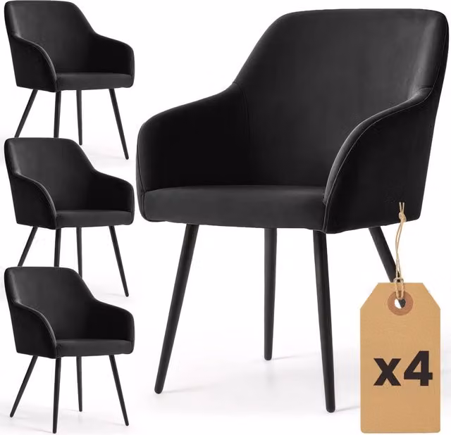 Set di 4 Sedie in velluto liscio ESTELLE Nero gambe nere