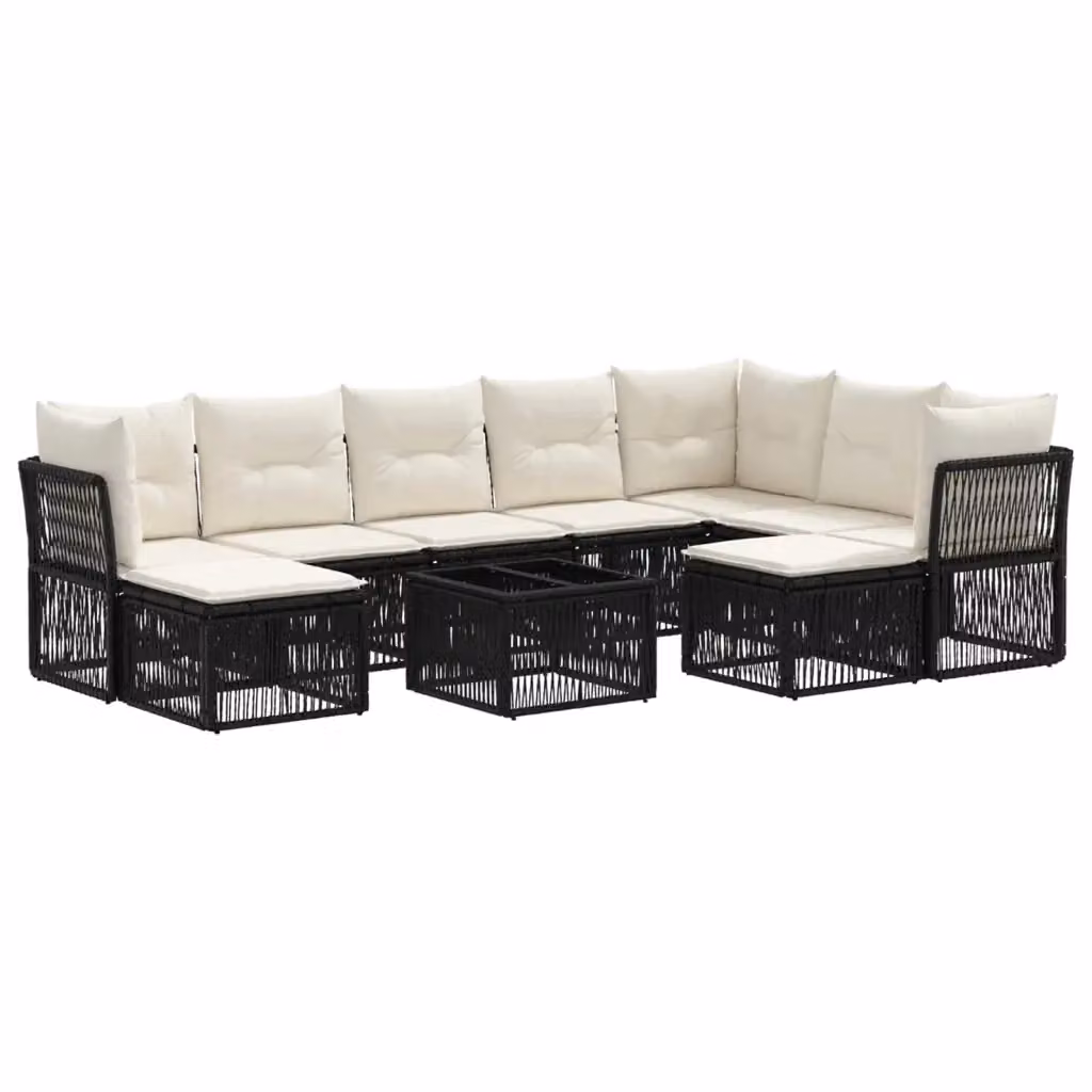 Set Divano da Giardino vidaXL a Forma a L in Polyrattan Nero con Cuscini e Tavolino – 2