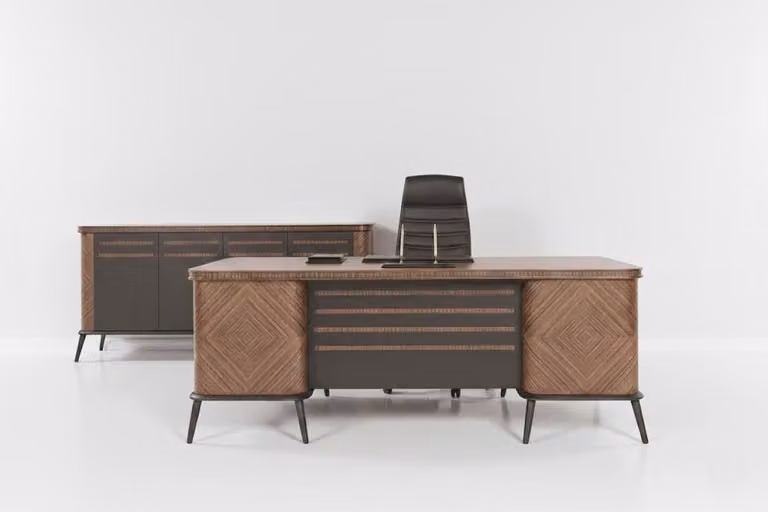 Set da ufficio di classe: scrivania da direttore esclusiva e credenza di design, 2 pezzi