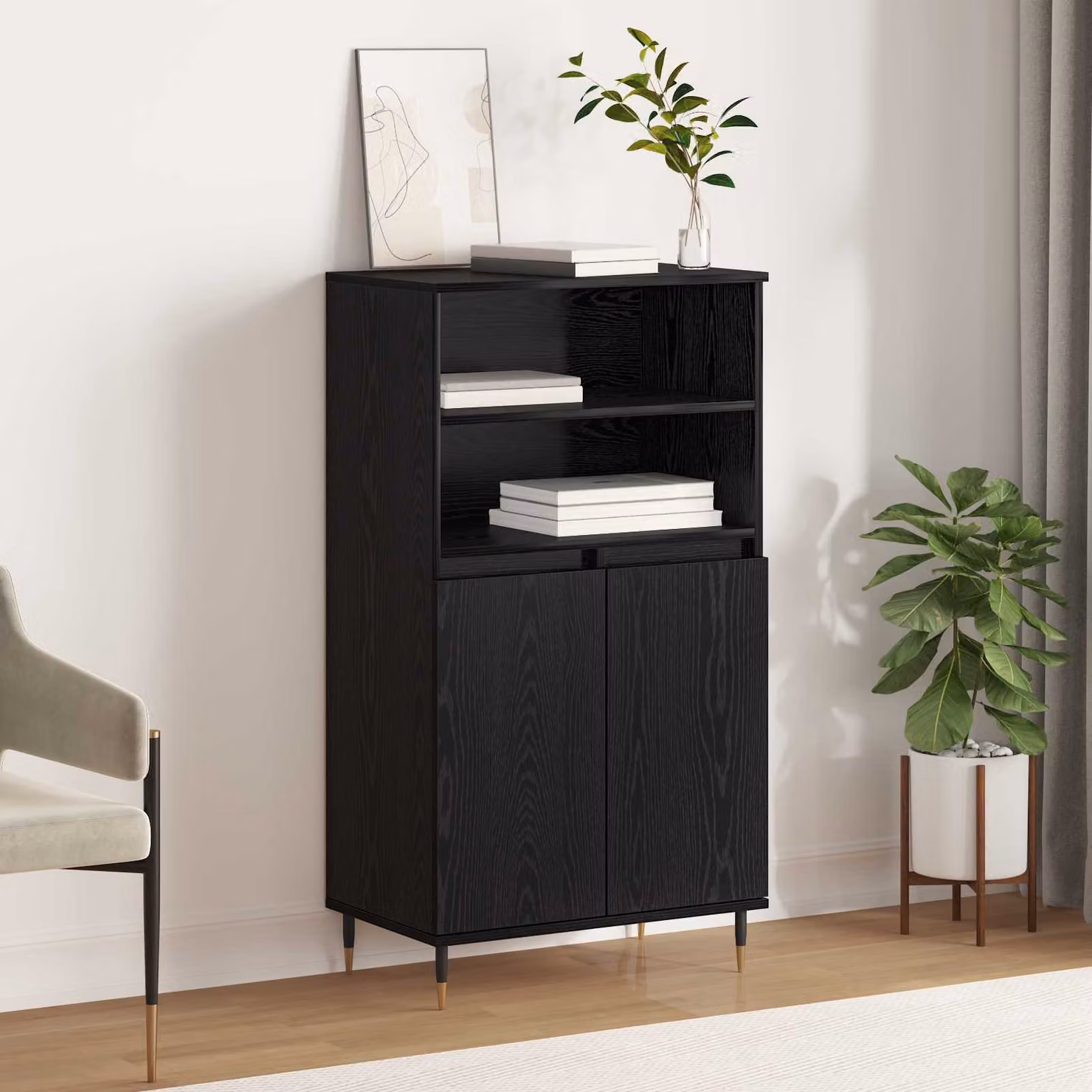 Credenza moderna vidaXL in legno ingegnerizzato nero con ante a cerniera L/P/H: 60 x 36 x 110 cm