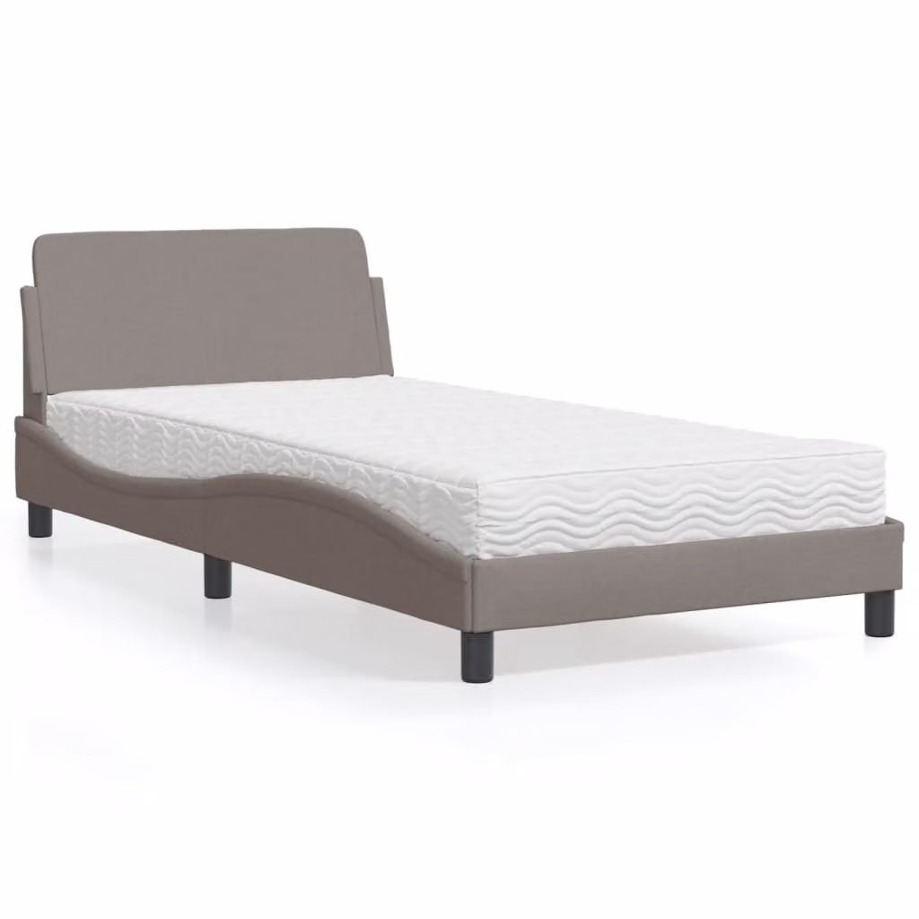 Letto con Materasso Dover vidaXL in Tessuto Tortora L: 100 cm, P: 200 cm