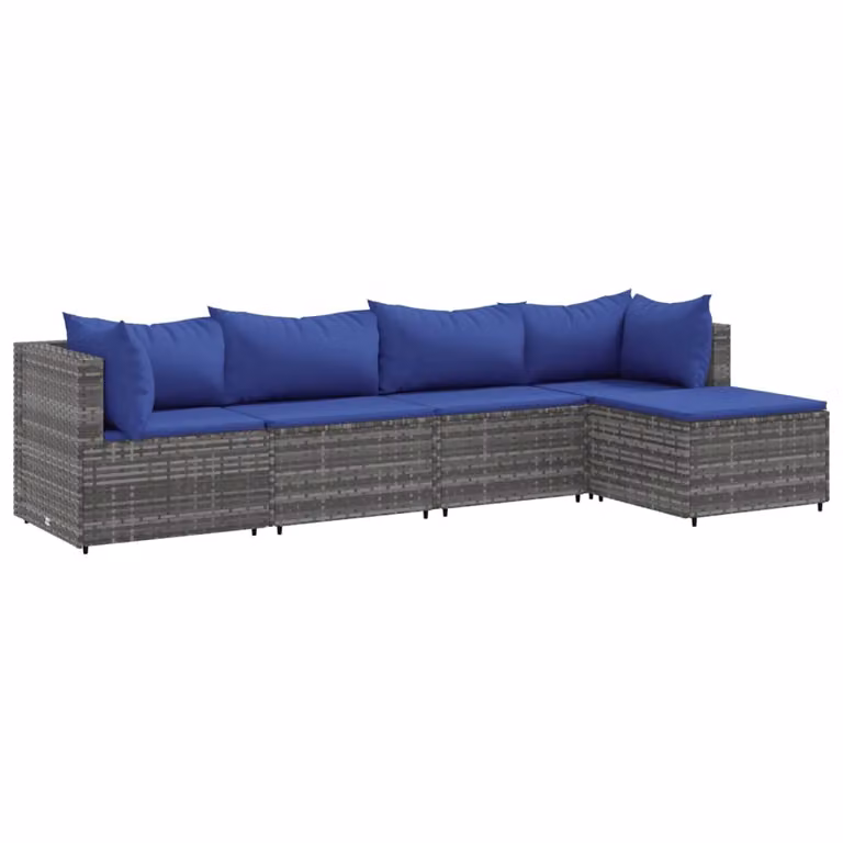 Set Divani da Giardino 5 pz con Cuscini in Polyrattan Grigio