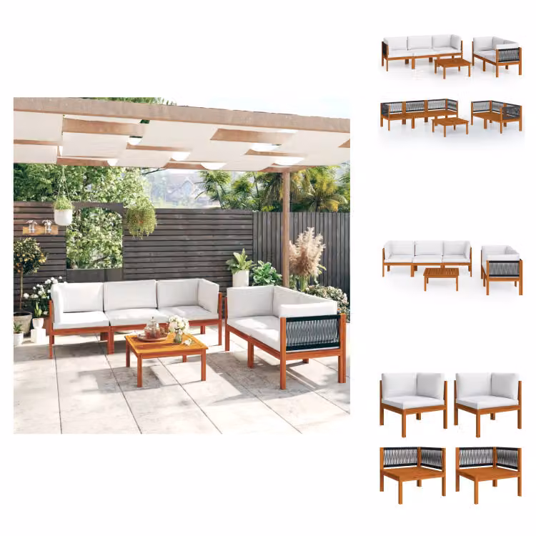 vidaXL set da salotto da giardino 6 pezzi con cuscini in legno massiccio bianco crema acacia - Set di mobili da giardino