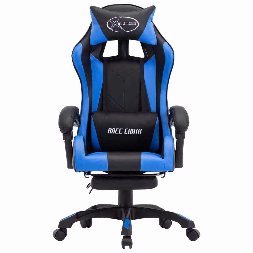 Sedia da gioco con poggiapiedi Ecopelle blu e nera