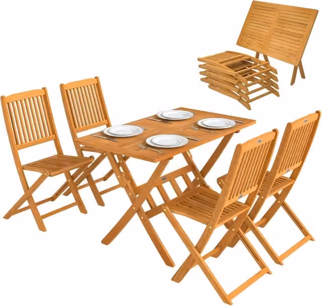 Set da Pranzo da Giardino 5 Pezzi in Legno di Acacia, Tavolo e 4 Sedie Pieghevoli Salvaspazio da Esterno