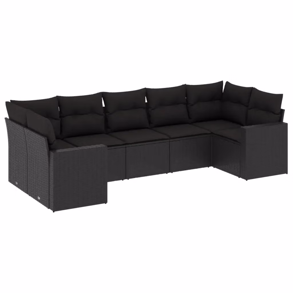 vidaXL Set Divani da Giardino a Forma di L con 7 Cuscini Neri in Polyrattan e Acciaio – 2