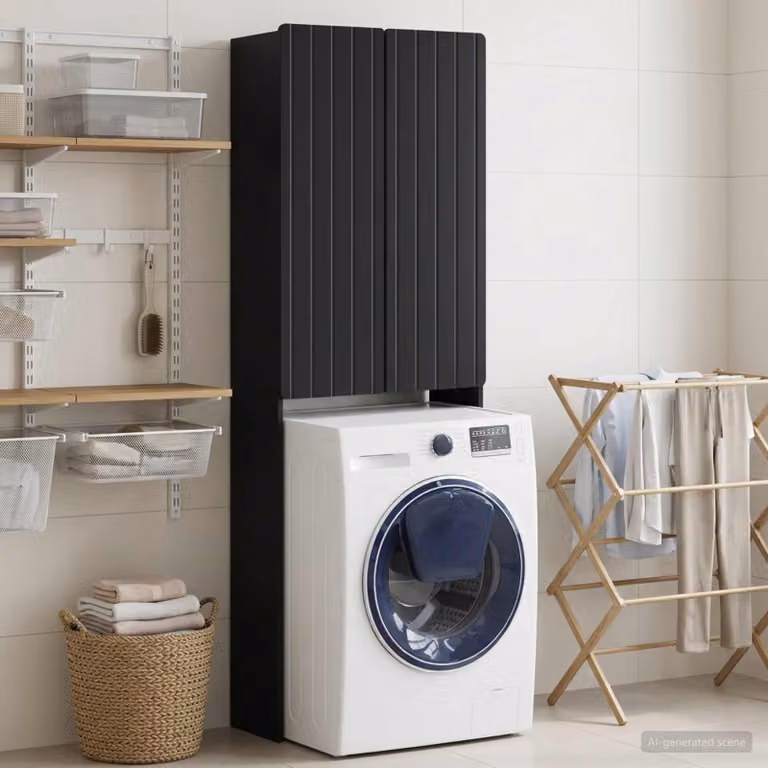 Mobiletto da bagno moderno vidaXL ZWOLLE nero con ante a battente e ripiani interni L 66 cm, P 25,5 cm, H 190 cm