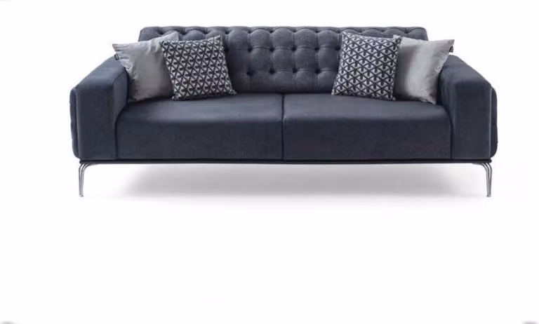 Chesterfield Grauer 3-Sitzer Wohnzimmer Dreisitzer Textil Couchen