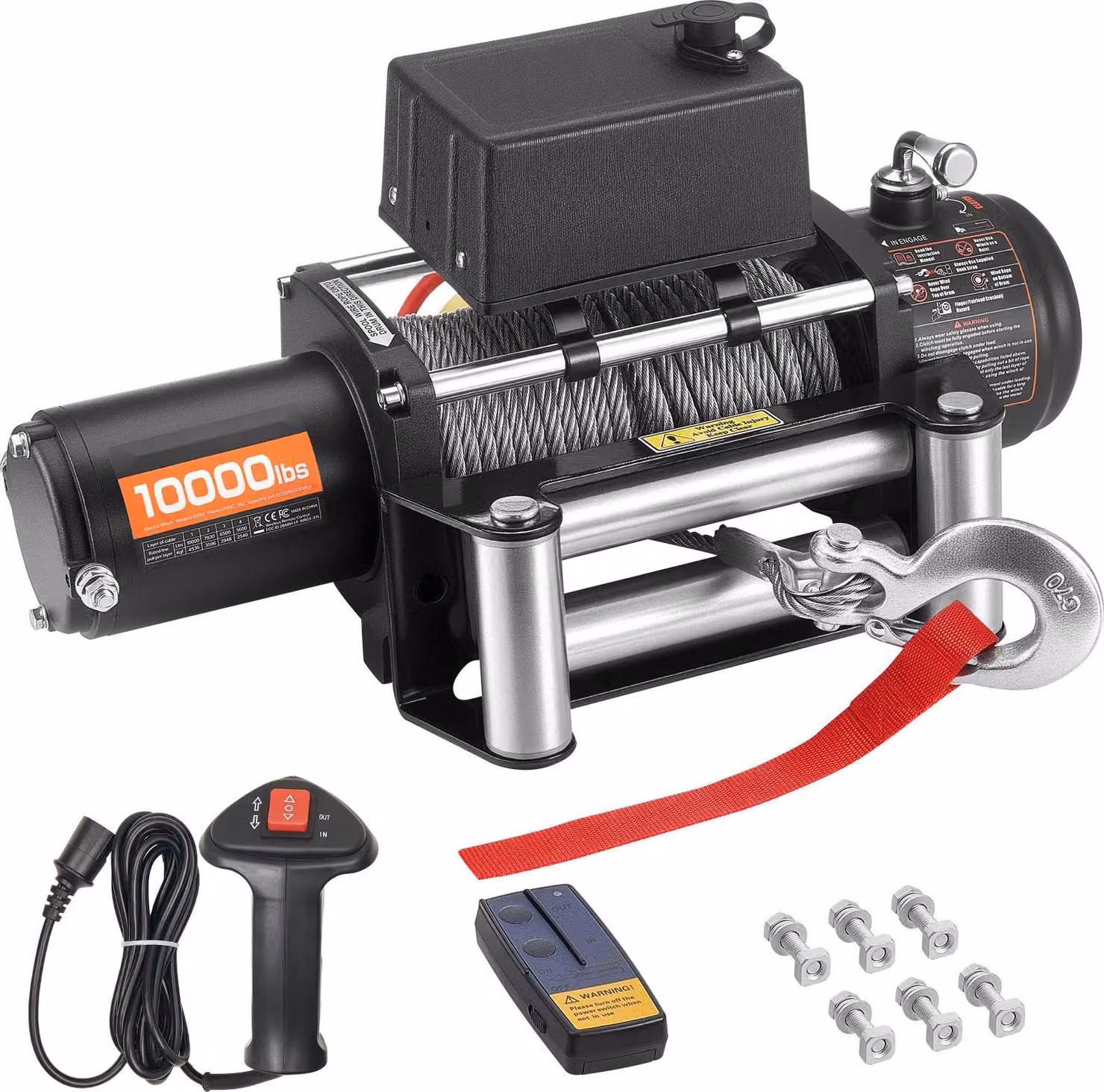 Verricello elettrico - Verricello fuoristrada/per autocarri da 12 V - Forza di trazione 4500 kg - Cavo in acciaio Ø 8,3 mm x 19,8 m - Telecomando radio e via cavo - IP55 - Per SUV, fuoristrada, rimorchi, barche