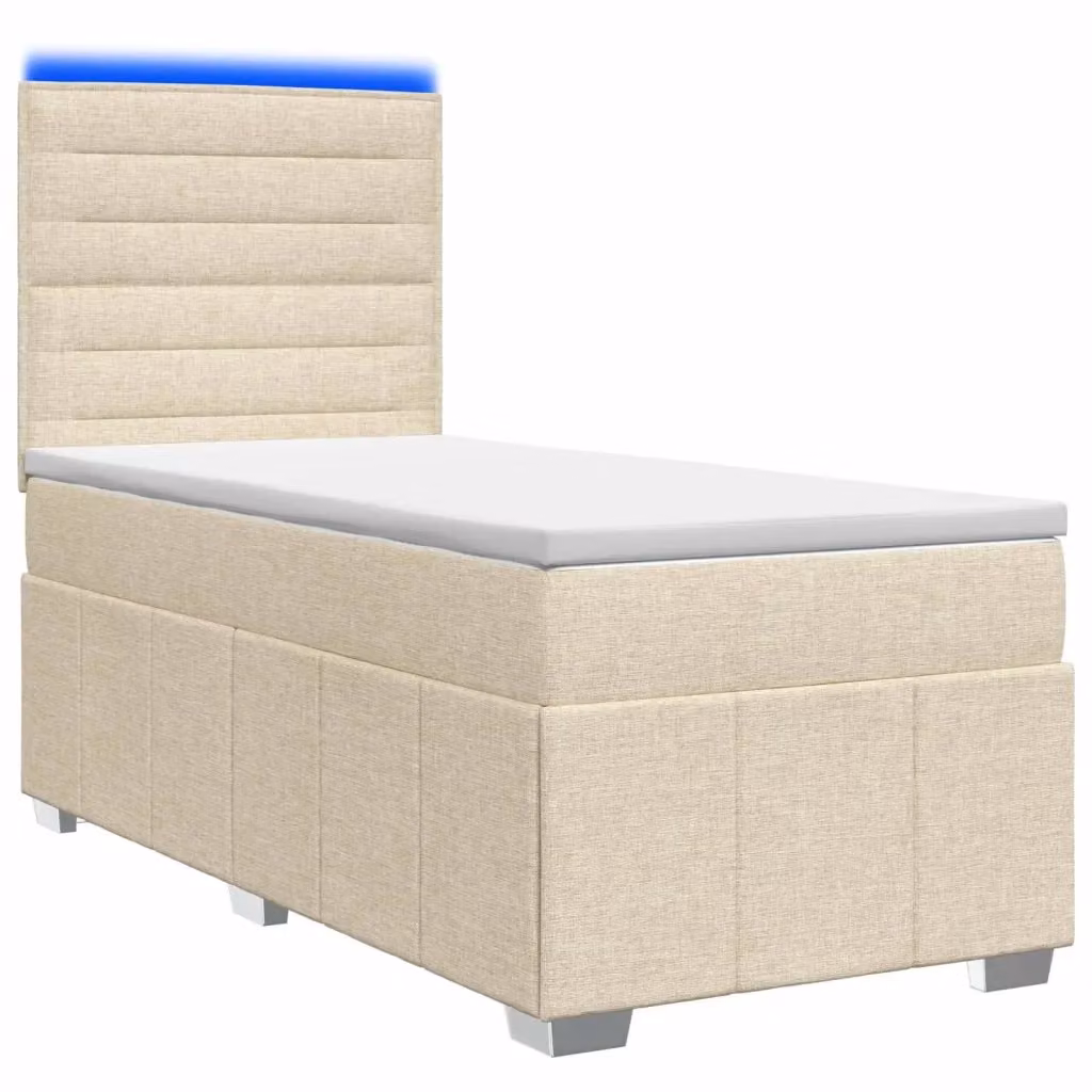 Letto Box Spring vidaXL con Materasso a Molle Pocket e Illuminazione LED, Colore Beige e Bianco, L/P: 90 x 200 cm – 2