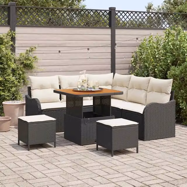 Set Divano da Giardino 8 pz 7-Numero di posti Nero e Crema 3364210