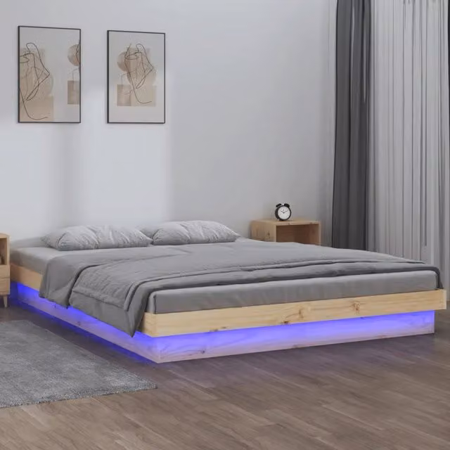 Giroletto con LED-Struttura Letto 140x190 cm in Legno Massello 651267