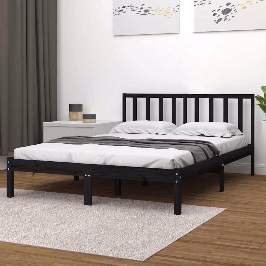 vidaXL Giroletto Nero in Legno Massello di Pino L/P/H: 140 x 190 x 25 cm – 1