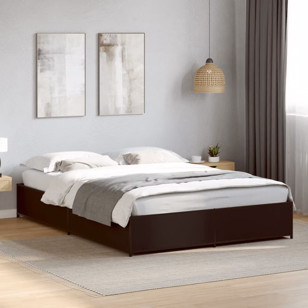vidaXL Giroletto Nero in Metallo e Legno Multistrato L: 140 cm, P: 190 cm