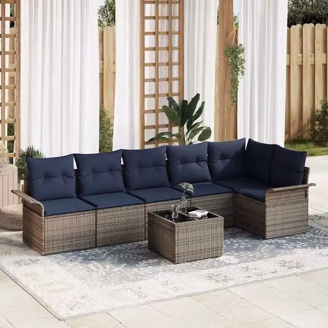 Set Divano da Giardino 7 pz Grigio polyrattan 3354064