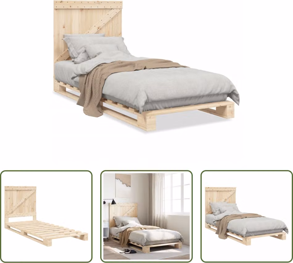 The Living Store Letto in legno massiccio con testiera 90x200 cm in pino