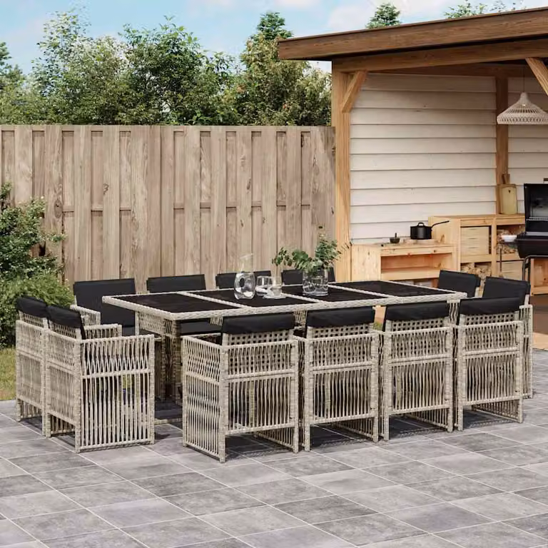 Set da pranzo da giardino vidaXL in polyrattan con cuscini e piano in vetro, 13 pezzi, grigio antracite