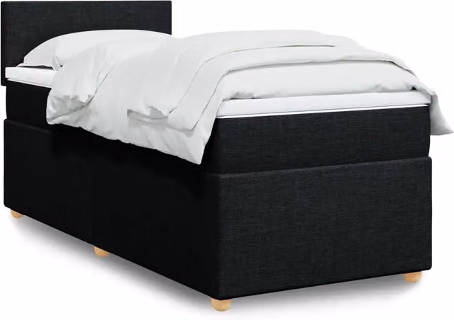 Letto Ibrido vidaXL con Giroletto a Molle e Materasso in Tessuto Nero e Bianco L/P: 90 x 190 cm – 1
