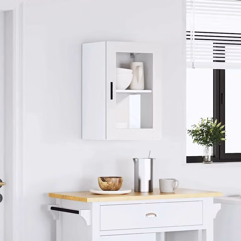 Pensile da cucina moderno vidaXL in legno e vetro bianco con ante in vetro e ripiani interni L: 60 cm, P: 40 cm, H: 31 cm