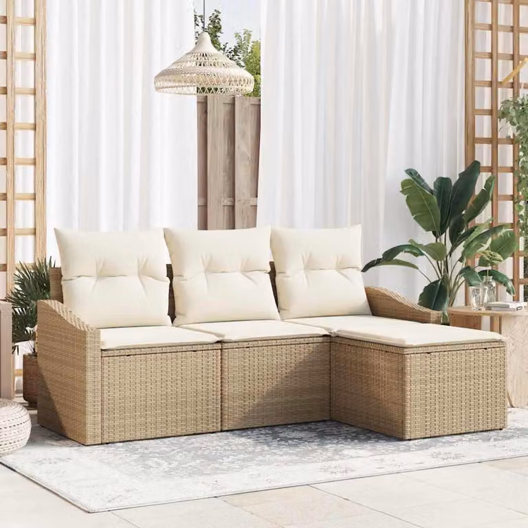 Maison Exclusive - Set di divani da salotto, 4 pezzi, color beige [Materiale sintetico]: rattan sintetico