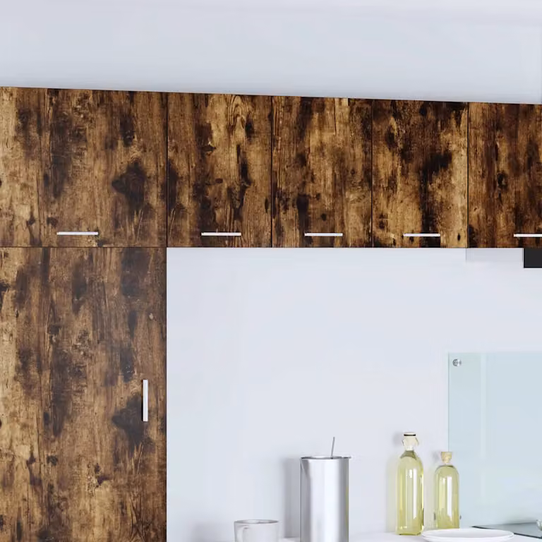 Set di 2 armadi pensili da cucina vidaXL in stile moderno, colore rovere affumicato e bianco, con ante a battente e ripiani interni