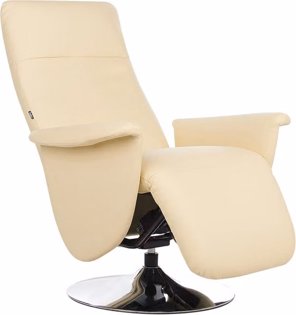 Poltrona reclinabile BELIANI in ecopelle beige con base in metallo, schienale alto e poggiapiedi estraibile, design moderno per il tuo relax in soggiorno