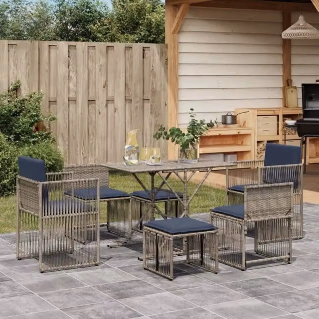 Set da pranzo da giardino da 7 pz con Cuscini Grigio 369016