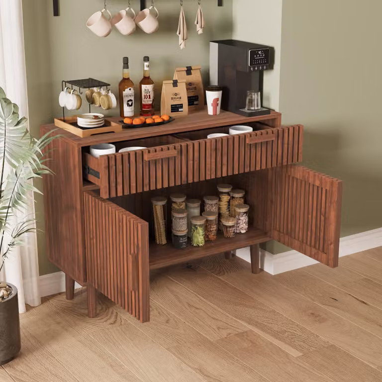 UnboxG credenza in legno massiccio 100x35x80 cm, marrone, 2 cassetti e 2 ante, credenza per sala da pranzo e cucina