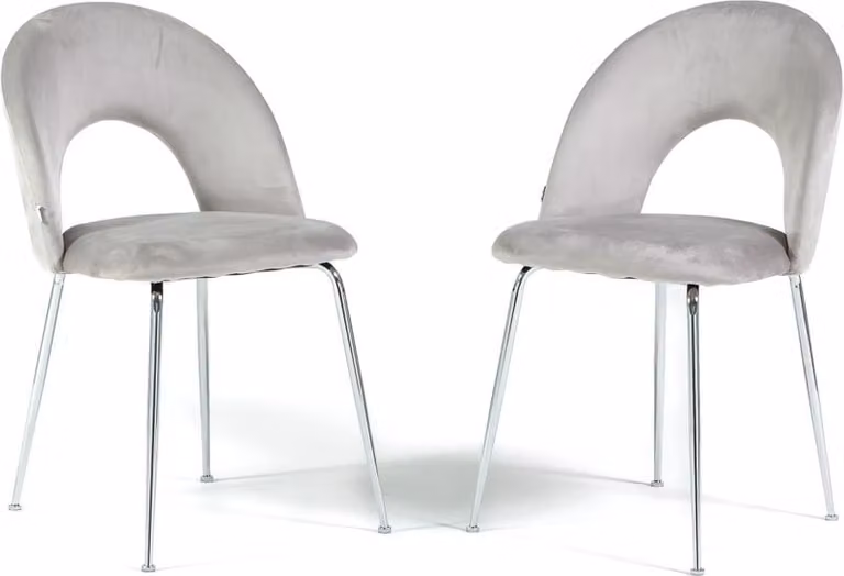 Set di 2 sedie da pranzo in velluto con schienale sagomato e gambe in metallo, design elegante e moderno per casa e ristorante MARGOT - Grigio chiaro/argento