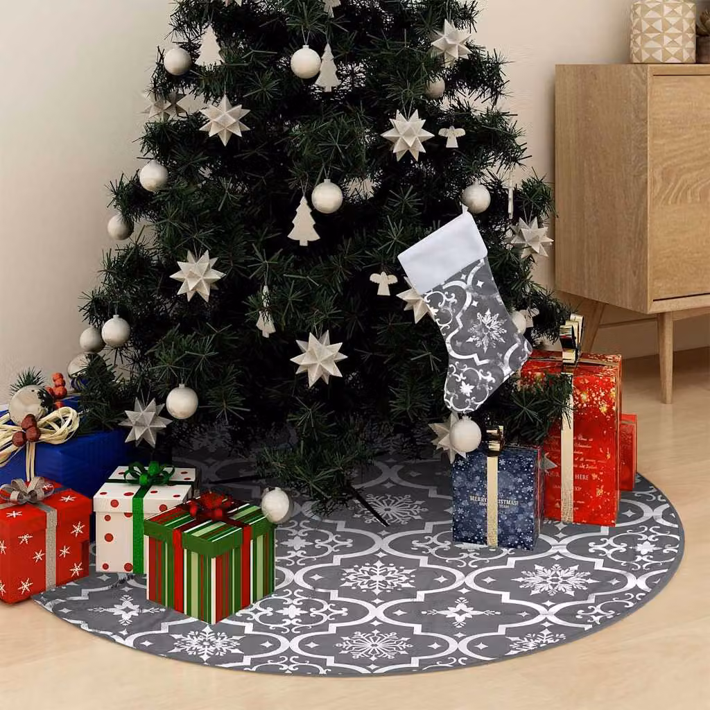 Gonna per Albero di Natale vidaXL con Calza Grigia in Tessuto, Diametro: 122 cm