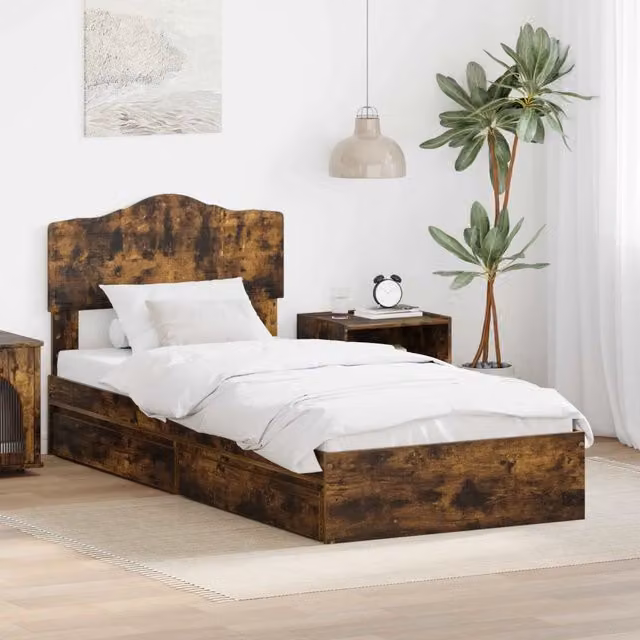 Letto con contenitore e cassetto vidaXL in legno rovere fumé marrone L/P: 90 x 200 cm