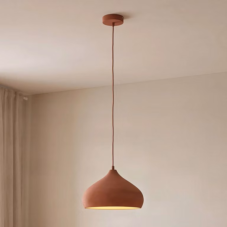 Lampada a sospensione Fiona Lindby, dimmerabile, Terracotta, Soggiorno / Sala da pranzo, calcestruzzo / cemento, Mediterraneo, Lampada a sospensione