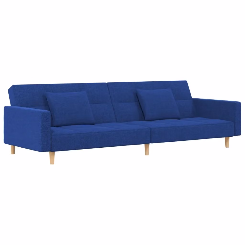 Divano Letto Click Clack vidaXL in Tessuto Blu con Cuscini e Struttura in Legno Solido per Soggiorno – 2