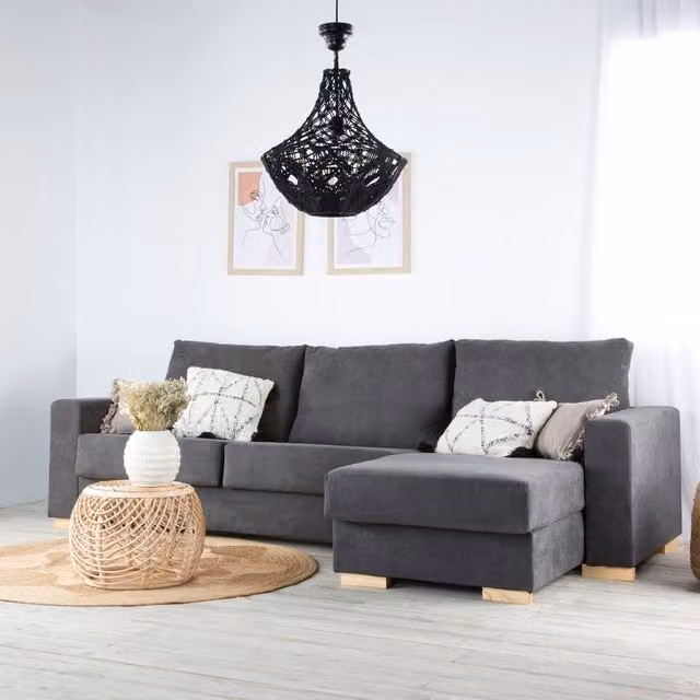 Dastyn divano letto chaise longue a destra 3 posti con contenitore, modello moderno in tessuto grigio con struttura in legno – 1