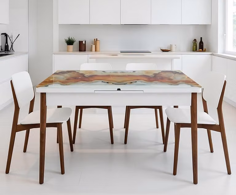 Tavolo da pranzo moderno, in marmo, comodo, elegante, bianco, in legno, nuovo