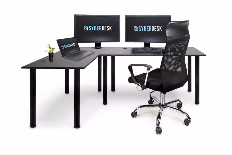 Scrivania angolare SyberDesk Gaming Pro 197 x 132 cm - grande scrivania per computer, scrivania angolare, scrivania per ufficio e giochi (sinistra, nero)