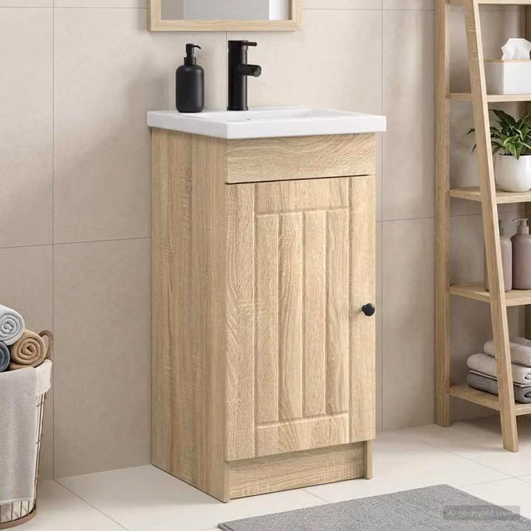 Mobile da bagno con lavabo vidaXL in Rovere Sonoma, L: 42 cm, P: 40 cm, H: 84,5 cm