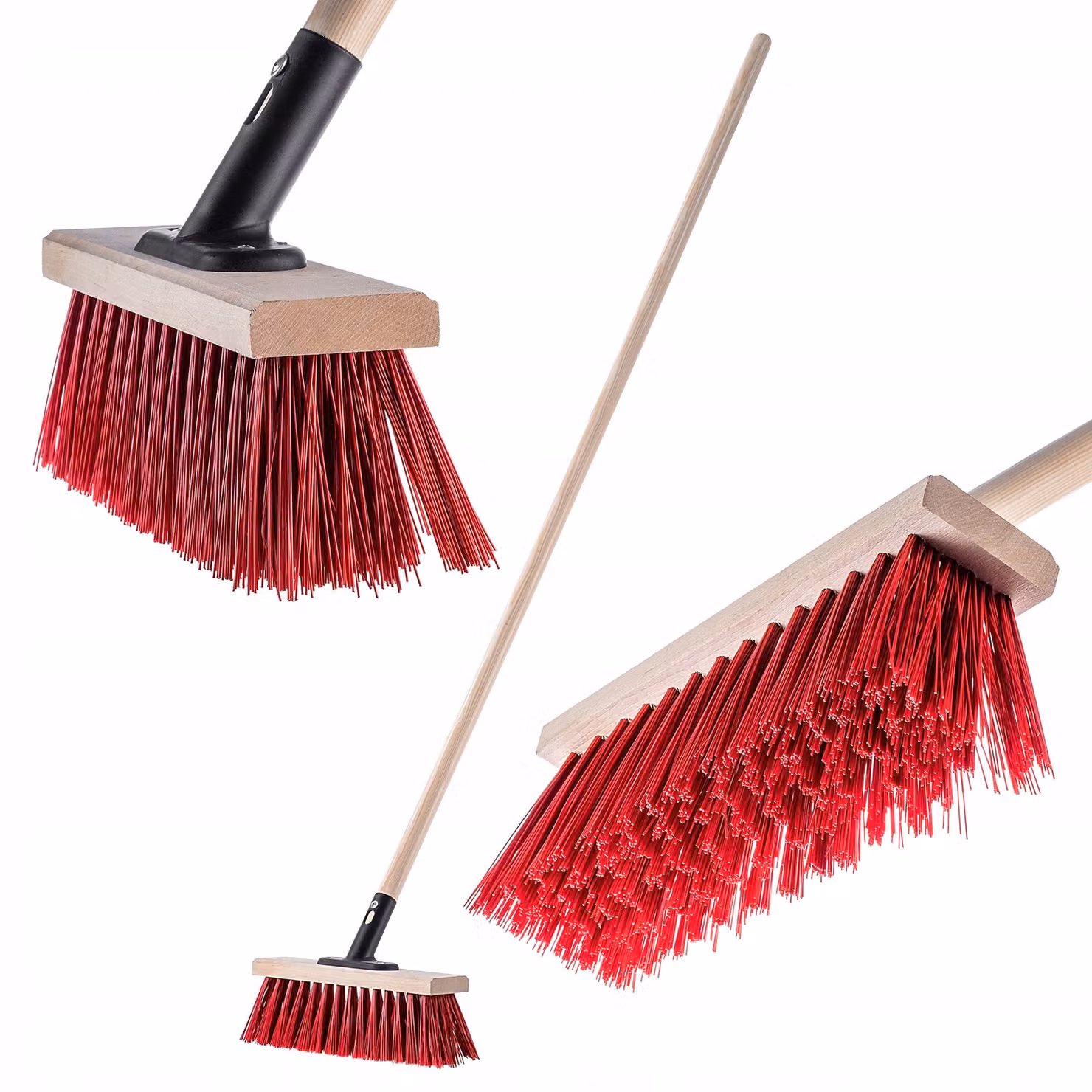 Scopa stradale KADAX con manico lungo in legno e nylon, scopa per spazzare con supporto in metallo (30 cm rosso)