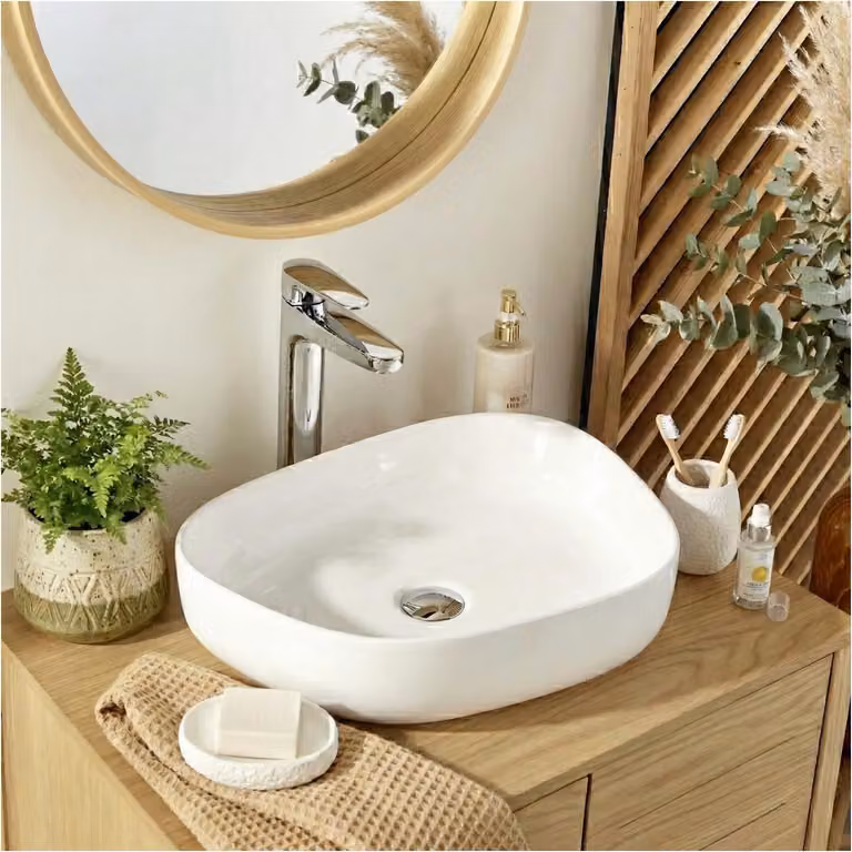 Lavabo da appoggio in Vetroceramica a forma di ciottolo, 48x35,5cm