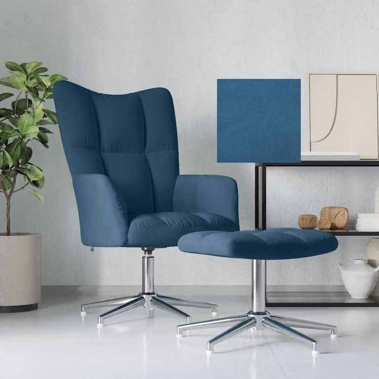 vidaXL Poltrona Relax con Poggiapiedi Blu in Velluto, Girevole a 360 Gradi con Braccioli e Struttura in Metallo