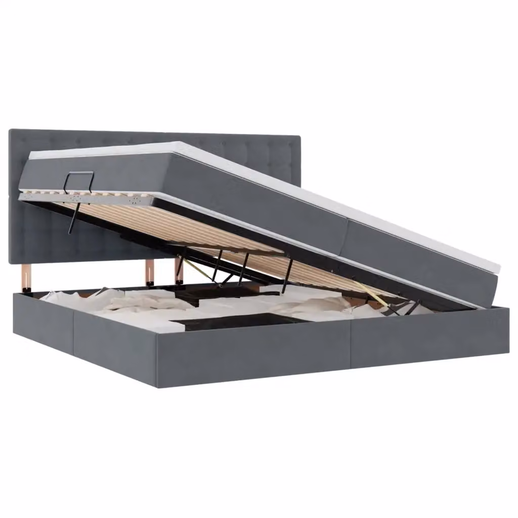 Letto con contenitore e illuminazione LED vidaXL in velluto grigio, L/P: 200 x 200 cm – 2