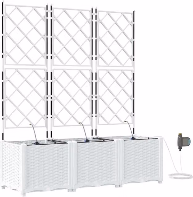 Set di 3 fioriere a cassetta in plastica per giardino e piante aromatiche, colore bianco, L 120 cm x P 40 cm x H 142 cm
