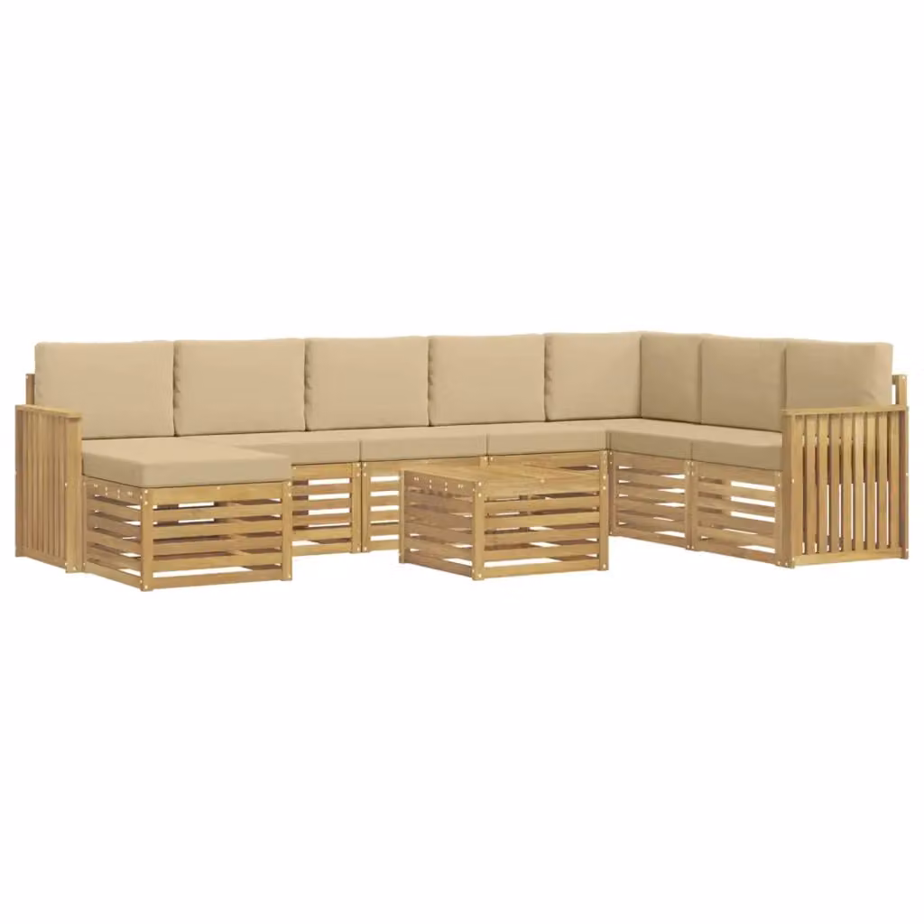 Set di divani ad angolo L vidaXL in legno di acacia massello con cuscini beige per giardino e terrazzo – 2